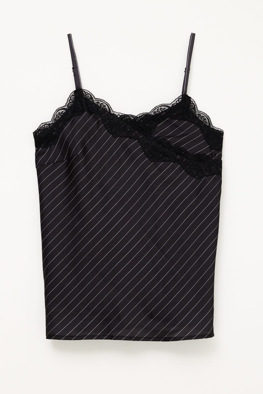 STRIPE SATIN キャミソール BLK FREE