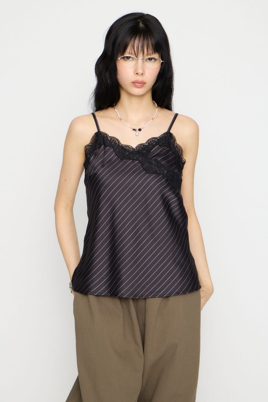 STRIPE SATIN キャミソール BLK FREE