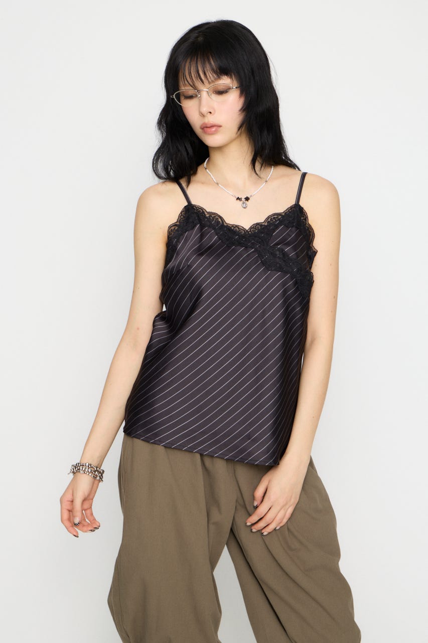 STRIPE SATIN キャミソール BLK FREE