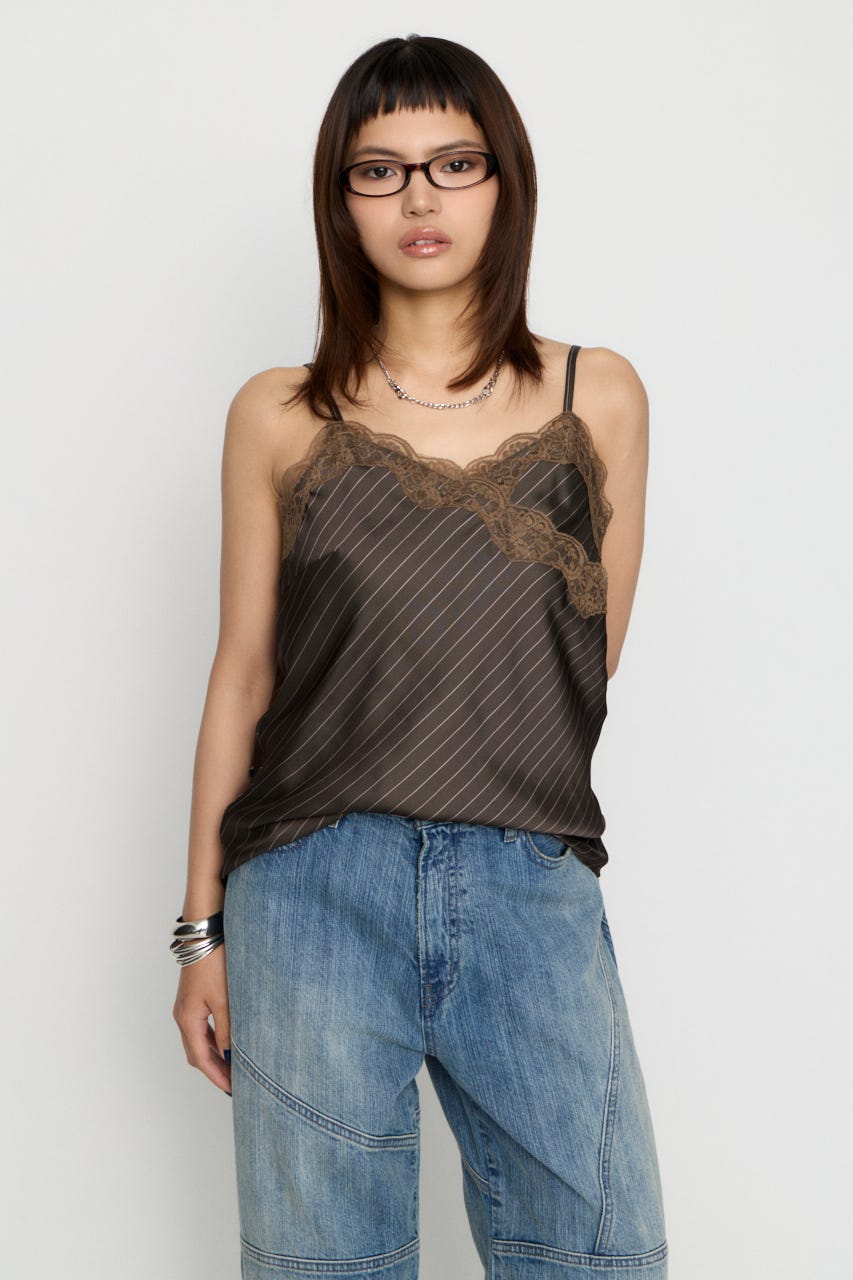 STRIPE SATIN キャミソール BRN FREE