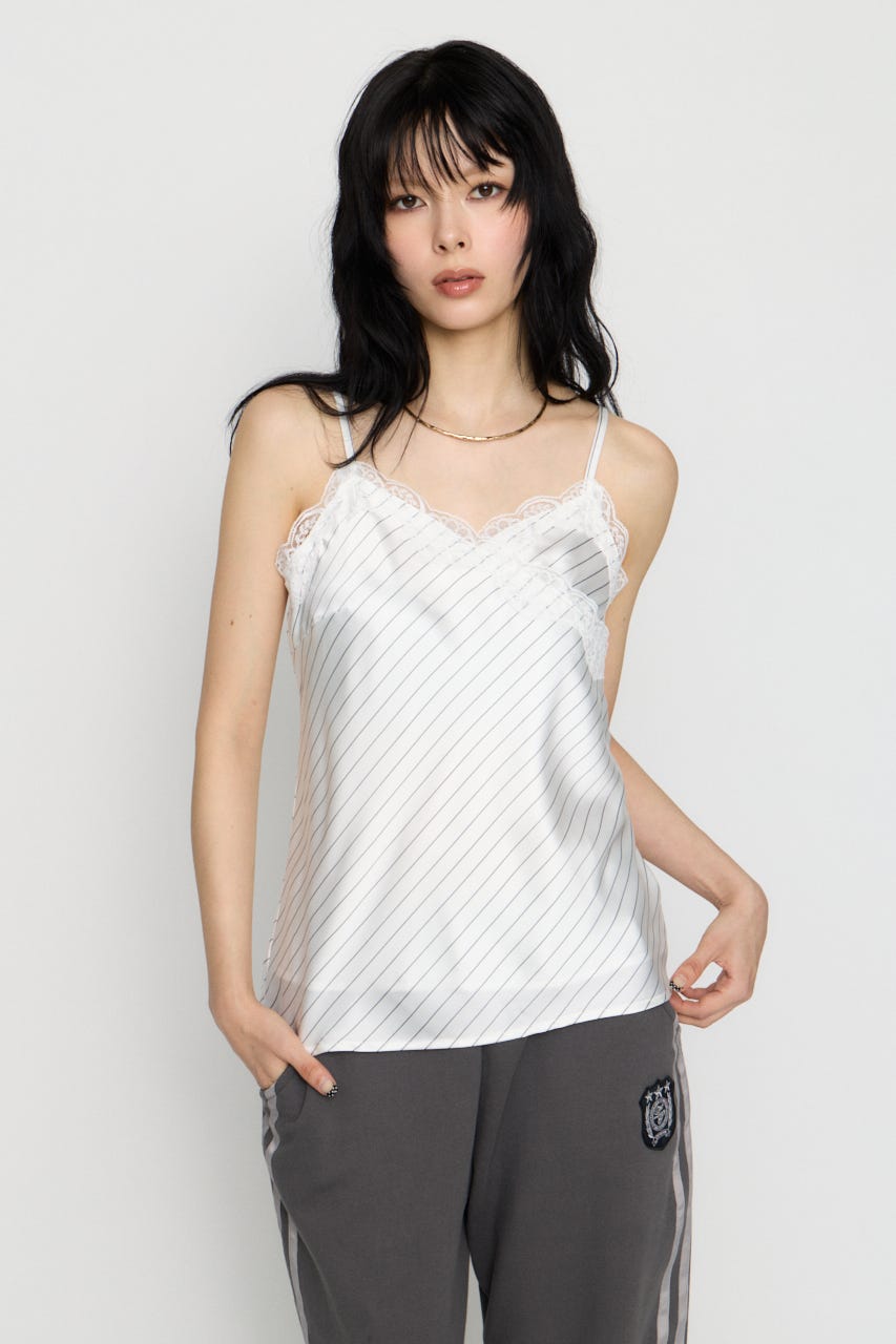 STRIPE SATIN キャミソール WHT FREE
