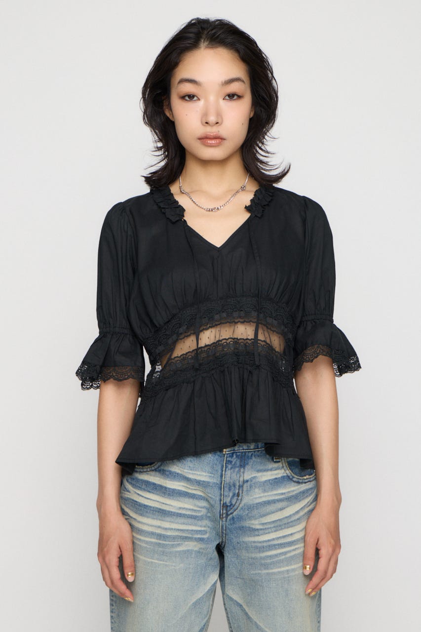 PUFF SLEEVE AIRY トップス BLK FREE