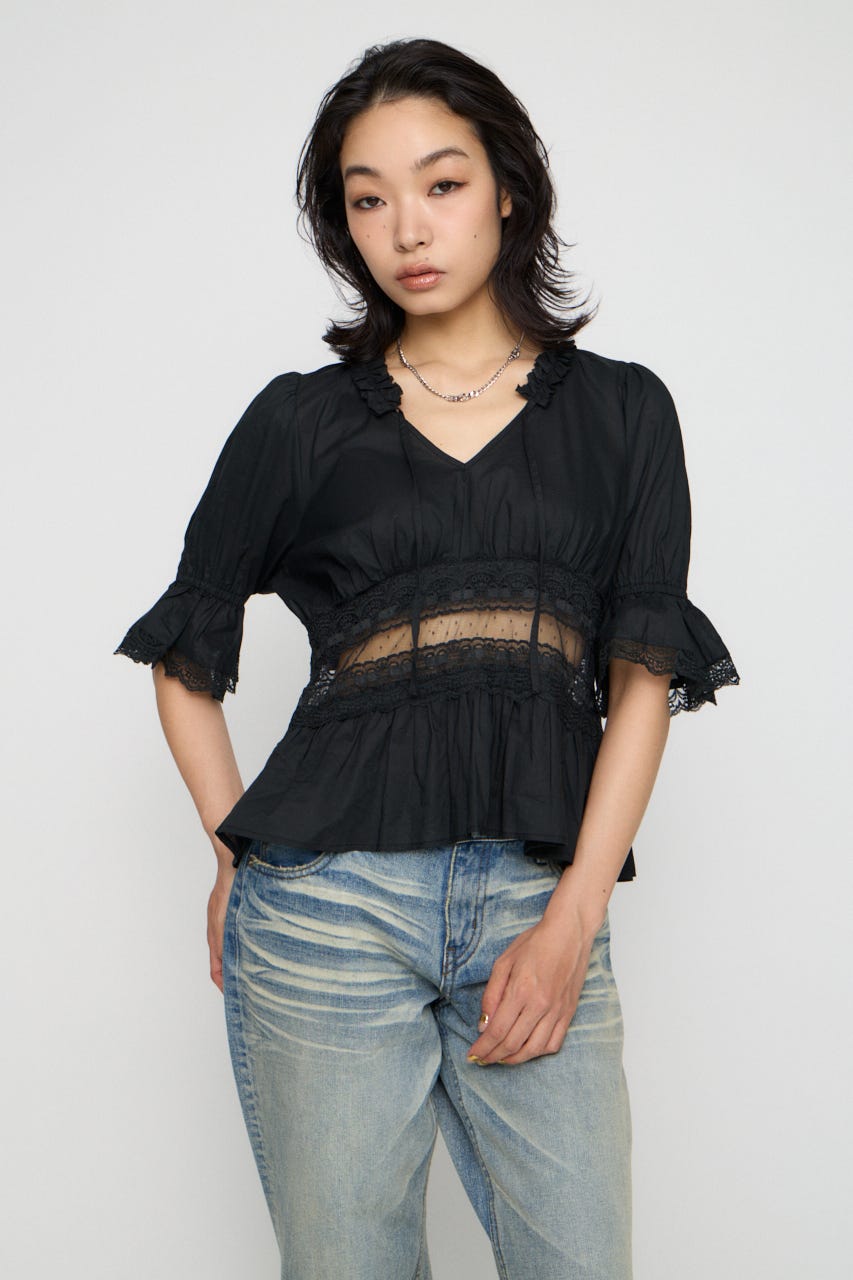 PUFF SLEEVE AIRY トップス BLK FREE