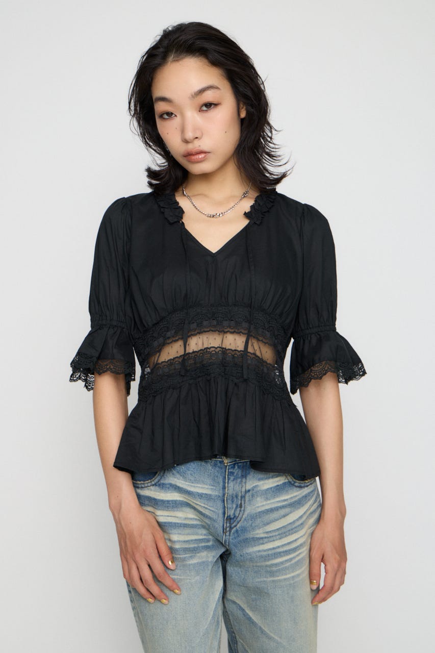 PUFF SLEEVE AIRY トップス BLK FREE