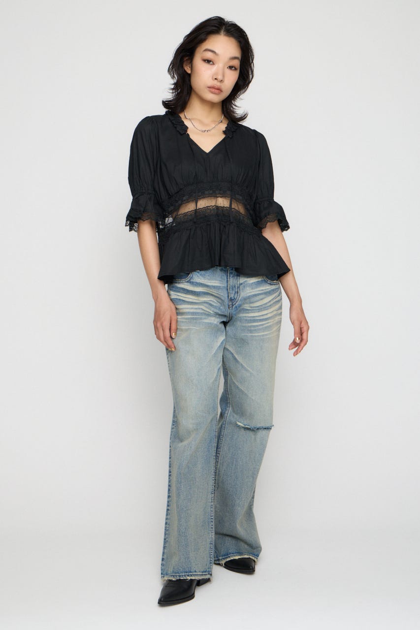 PUFF SLEEVE AIRY トップス BLK FREE