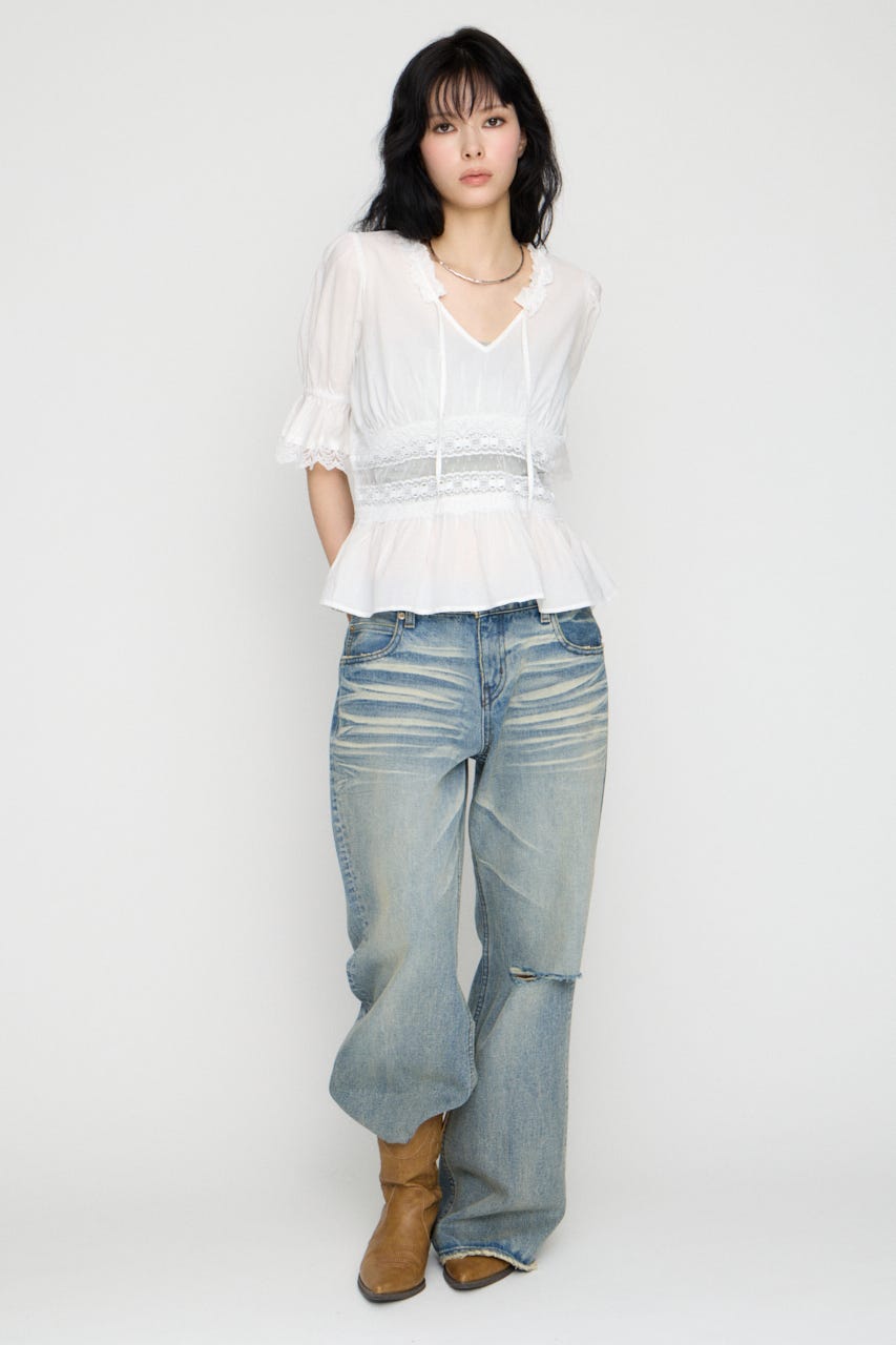 PUFF SLEEVE AIRY トップス WHT FREE