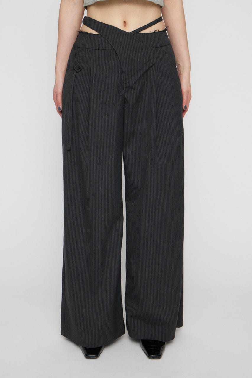 WAIST DESIGN STRIPE パンツ GRY S