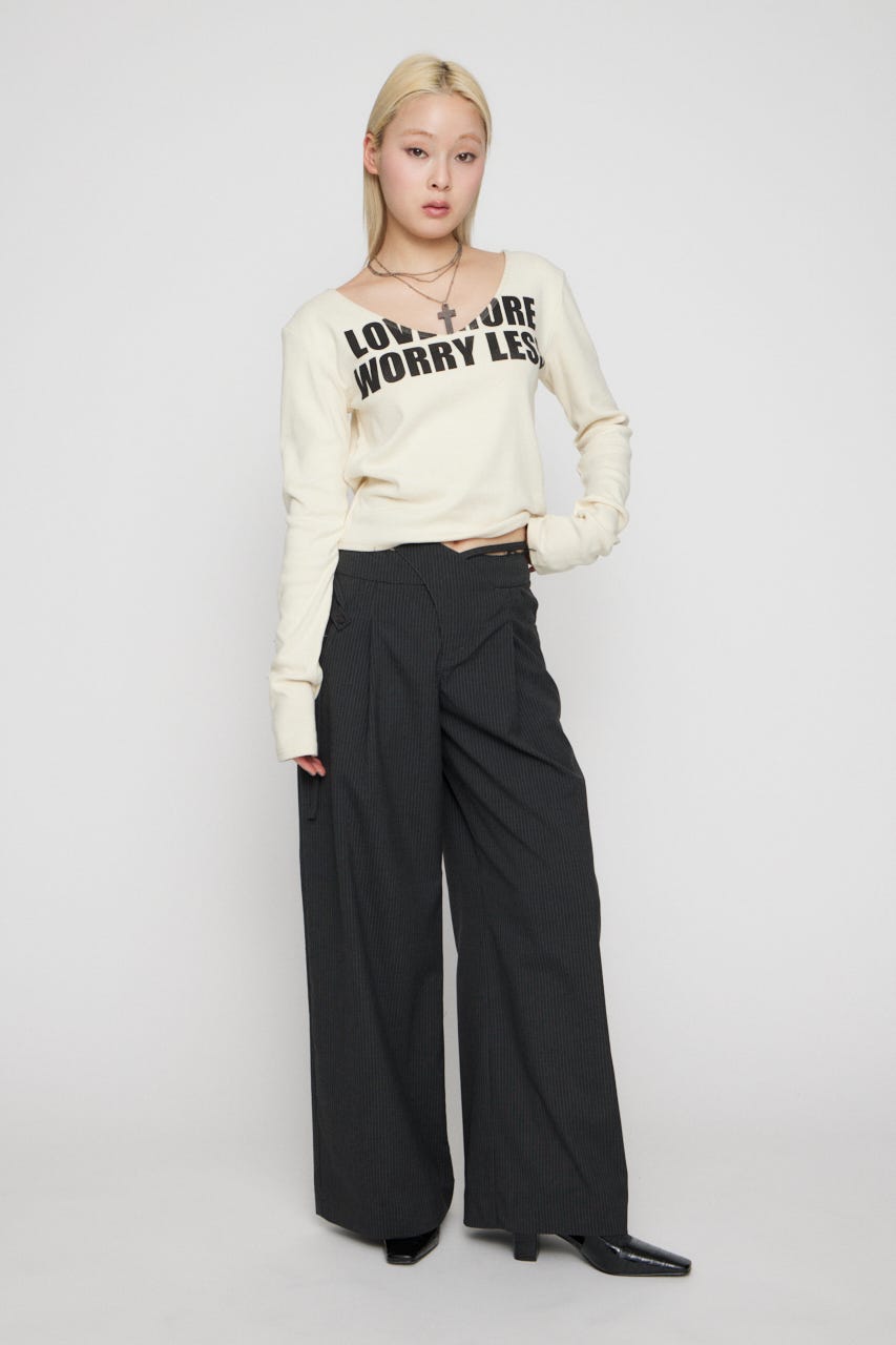 WAIST DESIGN STRIPE パンツ GRY S