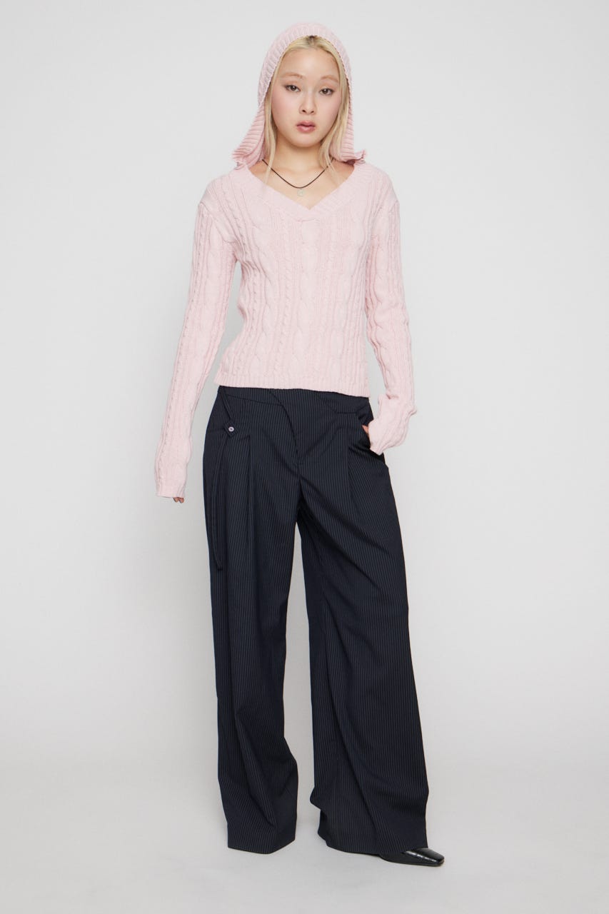 WAIST DESIGN STRIPE パンツ NVY S