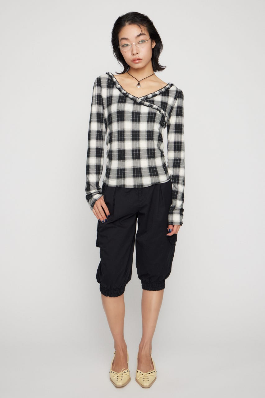 HEM SHIRRING SABRINA パンツ BLK S