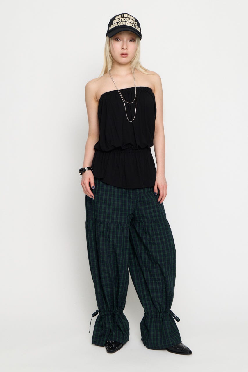 GATHER FRILL パンツ GRN S