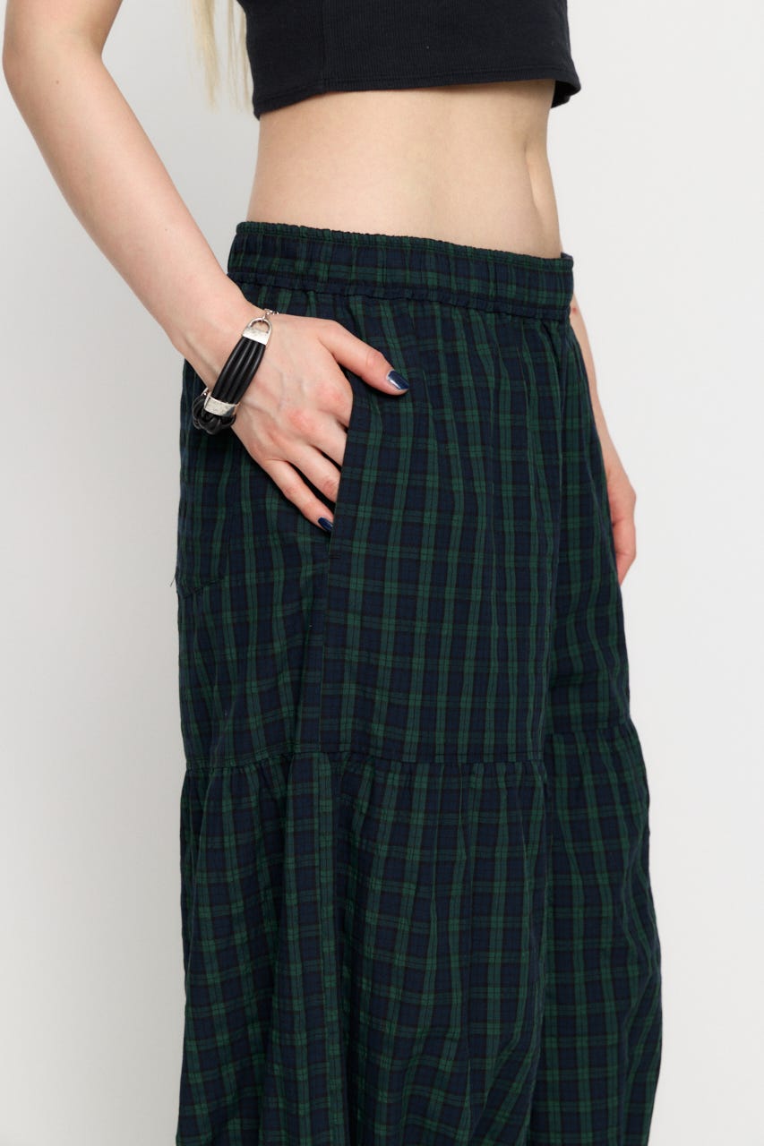 GATHER FRILL パンツ GRN S