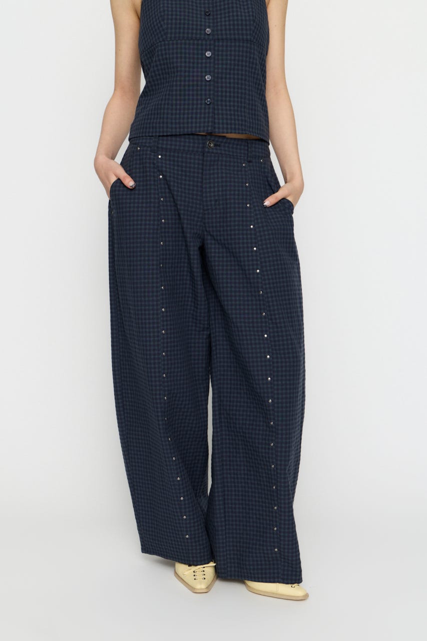 GINGHAM LOOSY パンツ NVY S