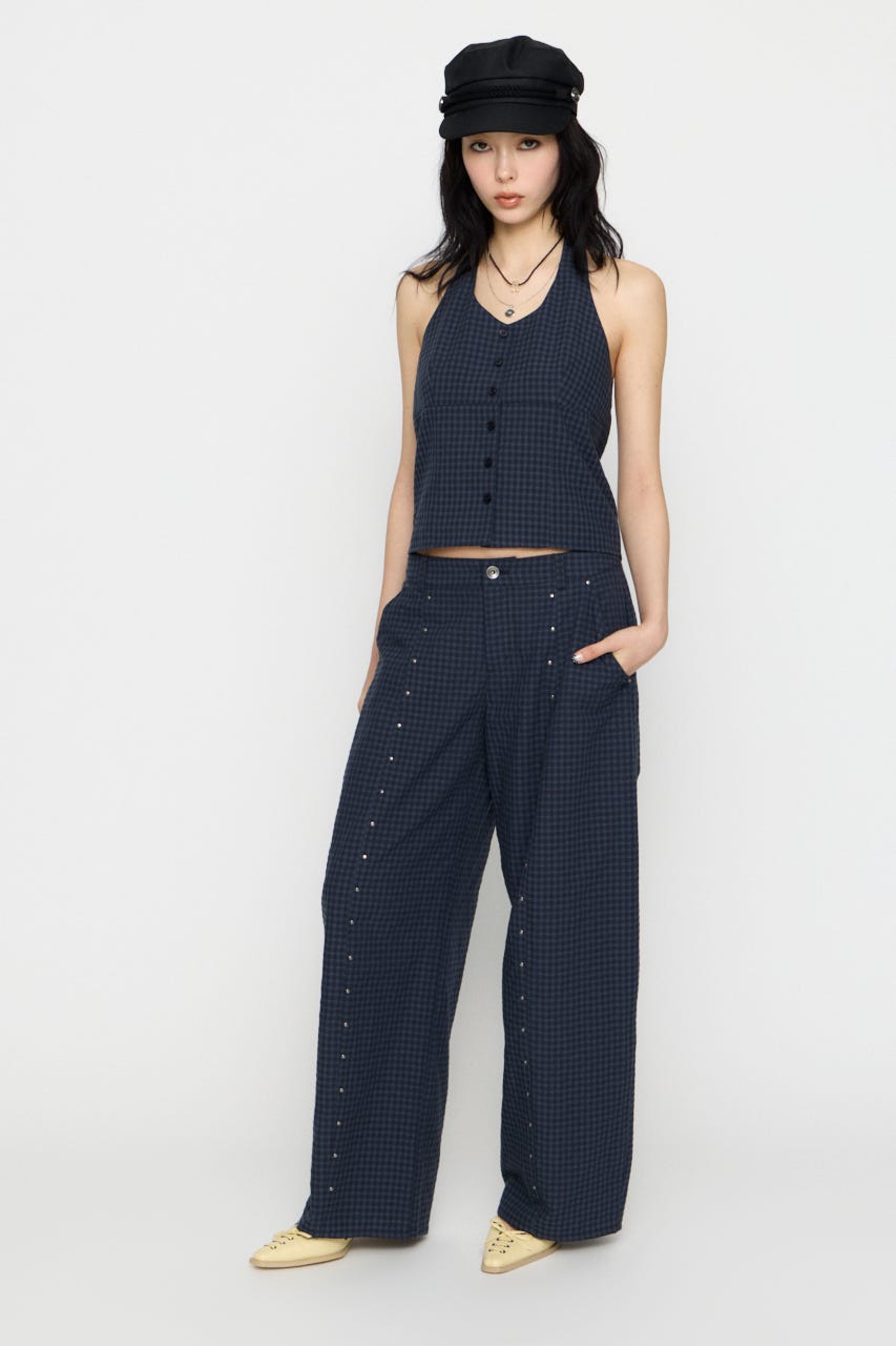 GINGHAM LOOSY パンツ NVY S