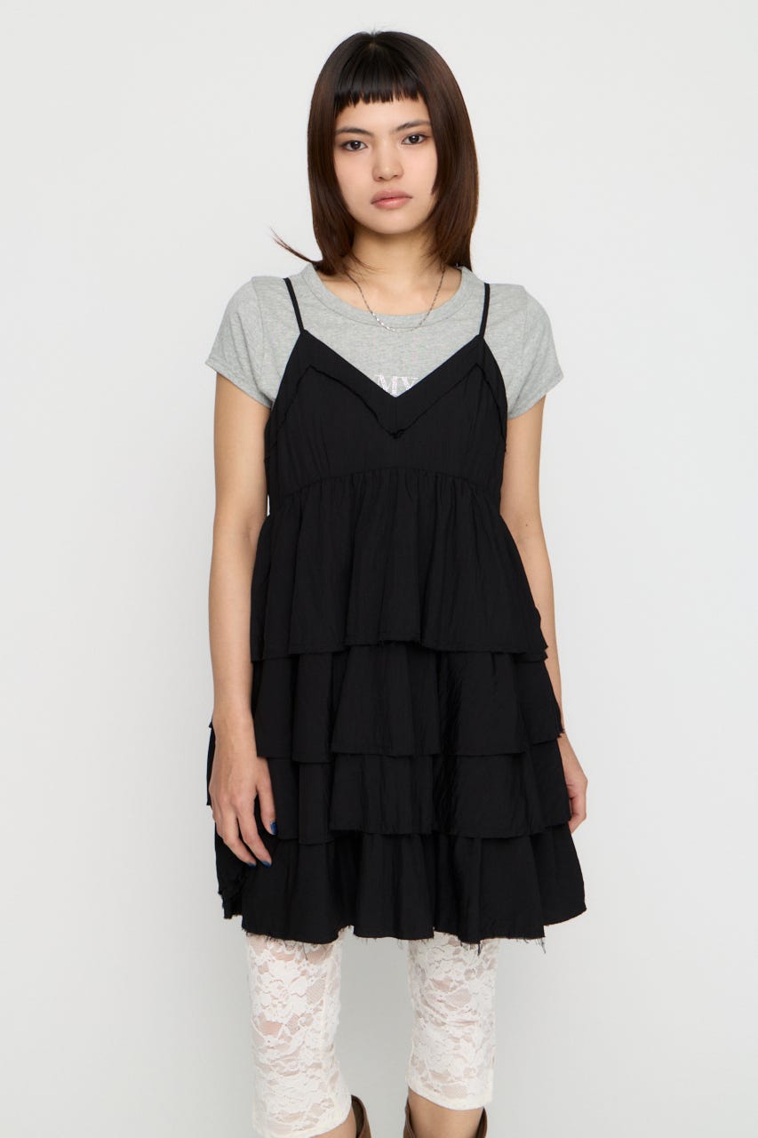 OVERLAP FRILL ワンピース BLK S
