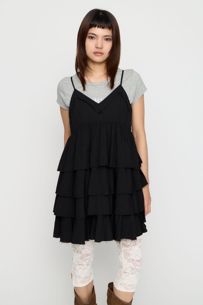 OVERLAP FRILL ワンピース BLK S