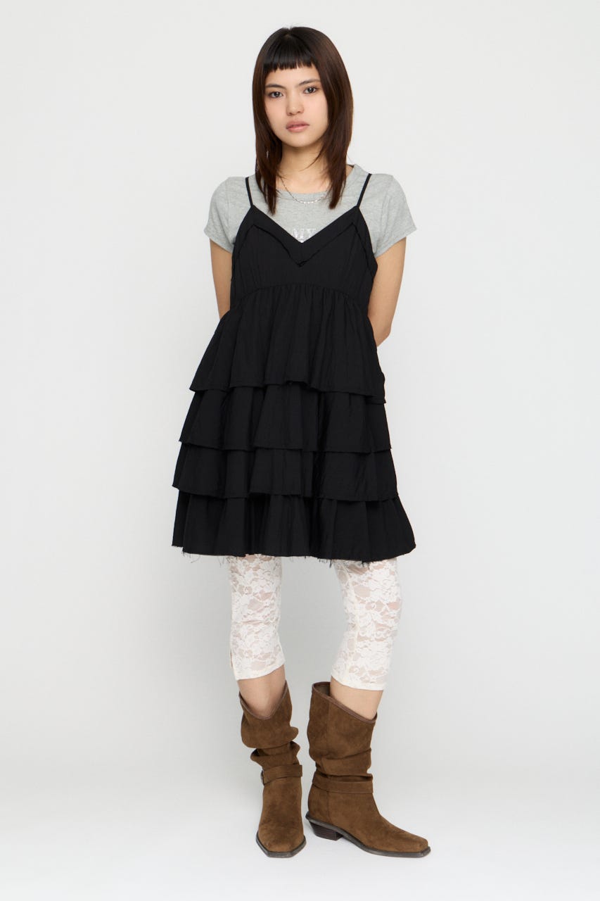OVERLAP FRILL ワンピース BLK S