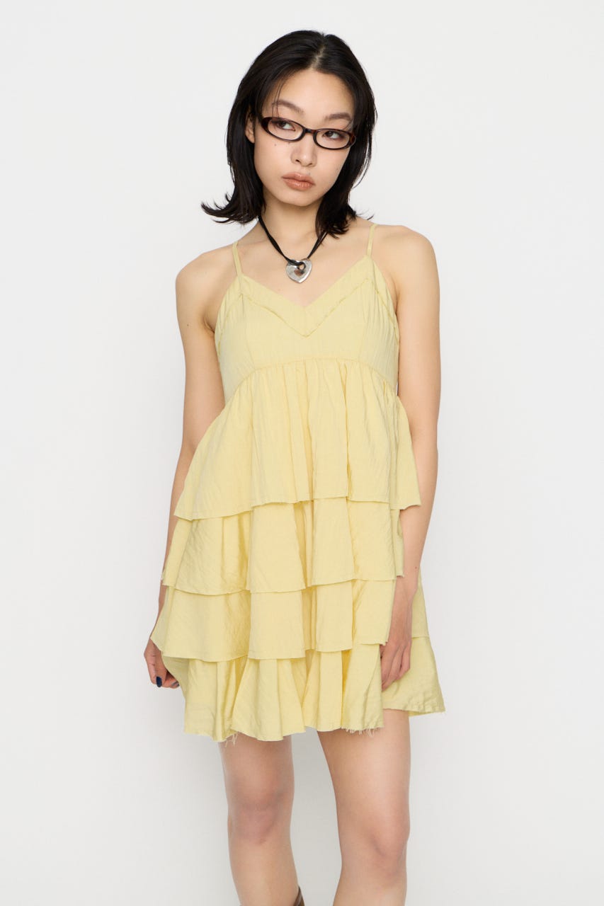 OVERLAP FRILL ワンピース L/YEL M