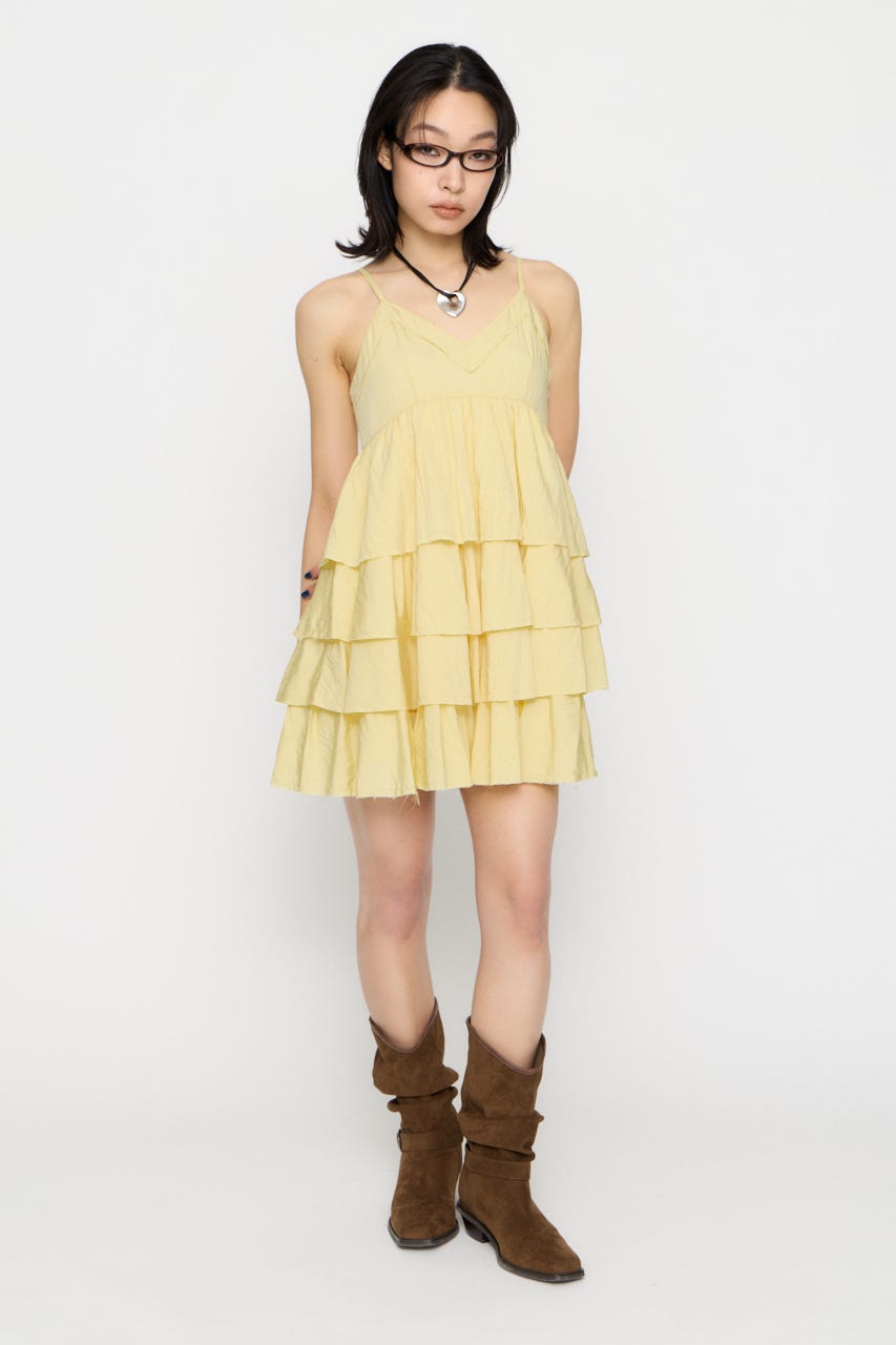 OVERLAP FRILL ワンピース L/YEL M