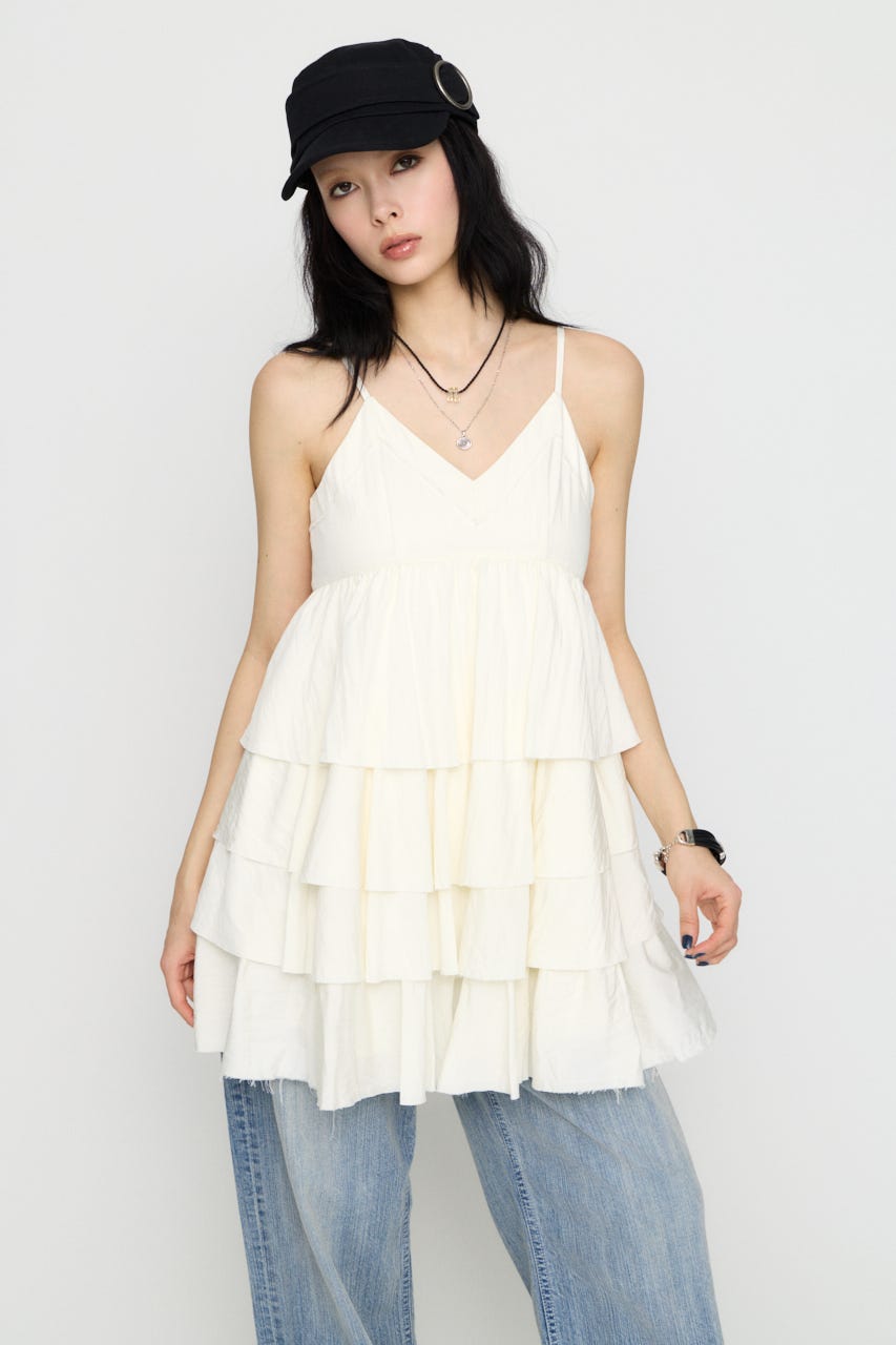 OVERLAP FRILL ワンピース O/WHT M