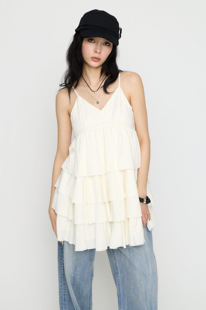 OVERLAP FRILL ワンピース O/WHT M