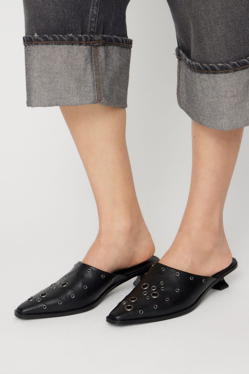 EYELET KITTEN HEEL ミュール BLK S