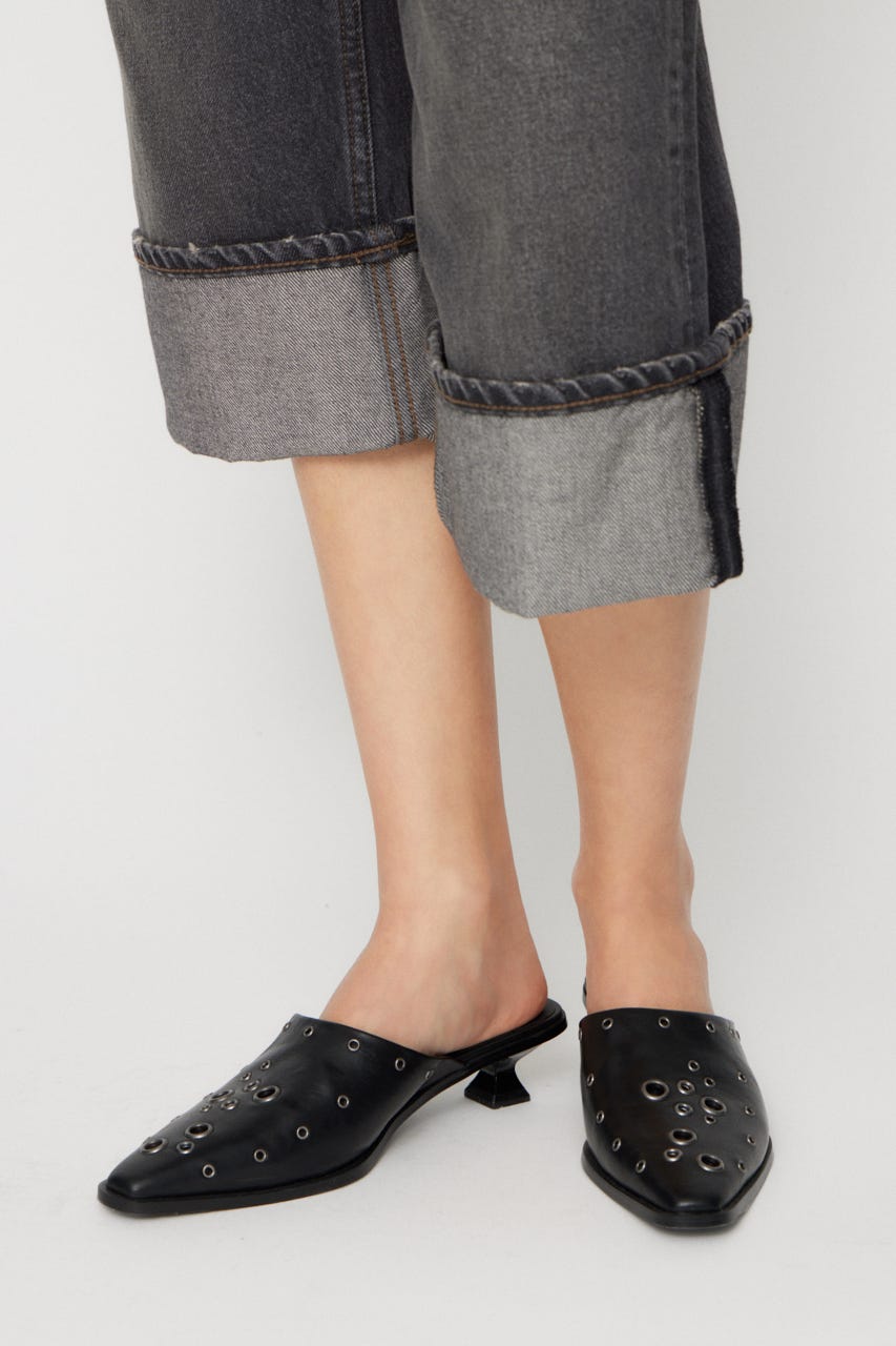 EYELET KITTEN HEEL ミュール BLK S