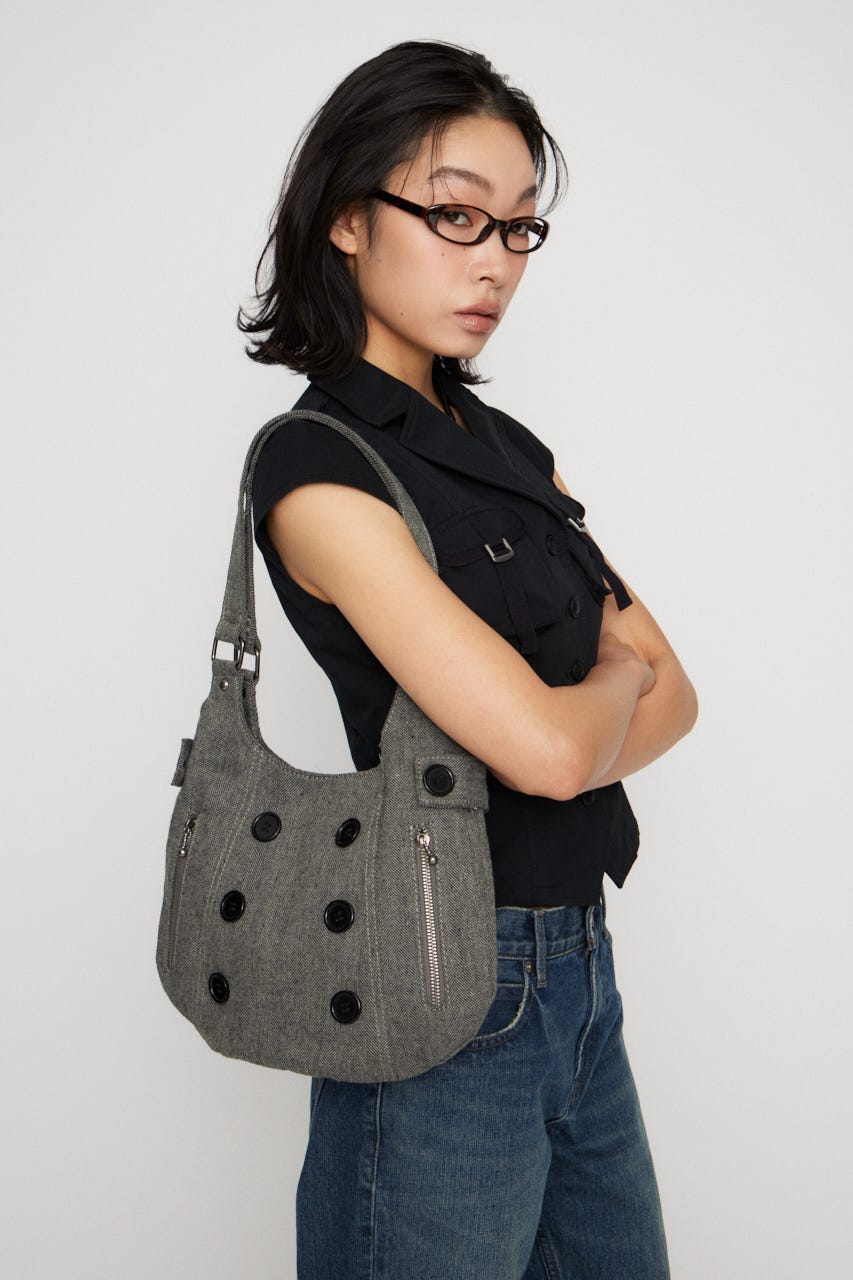 DOUBLE BUTTON バッグ GRY FREE