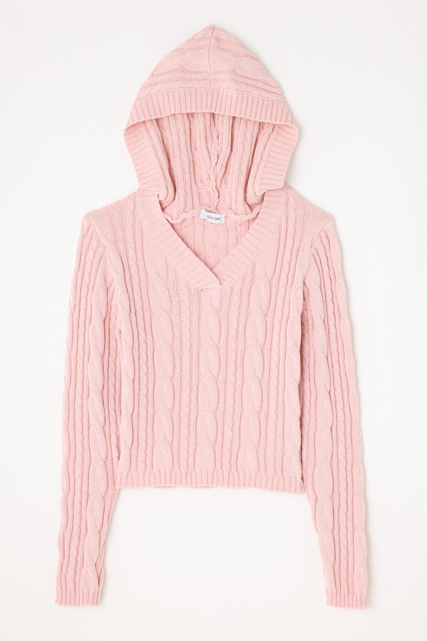 CABLE HOODIE ニット L/PNK FREE