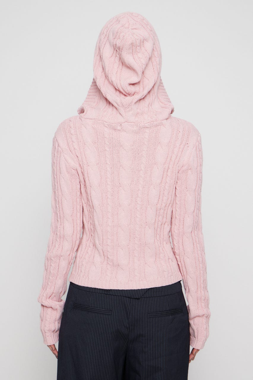 CABLE HOODIE ニット L/PNK FREE