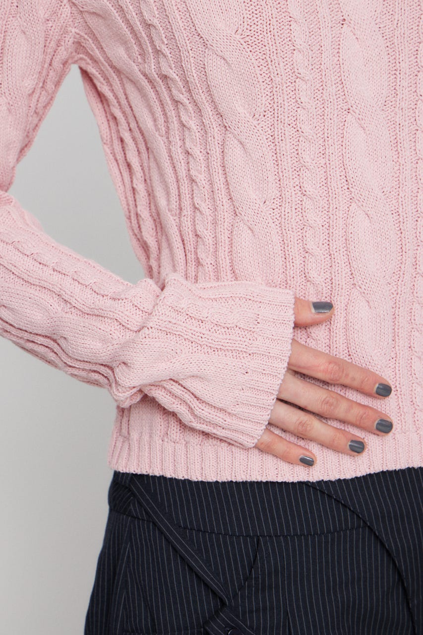 CABLE HOODIE ニット L/PNK FREE