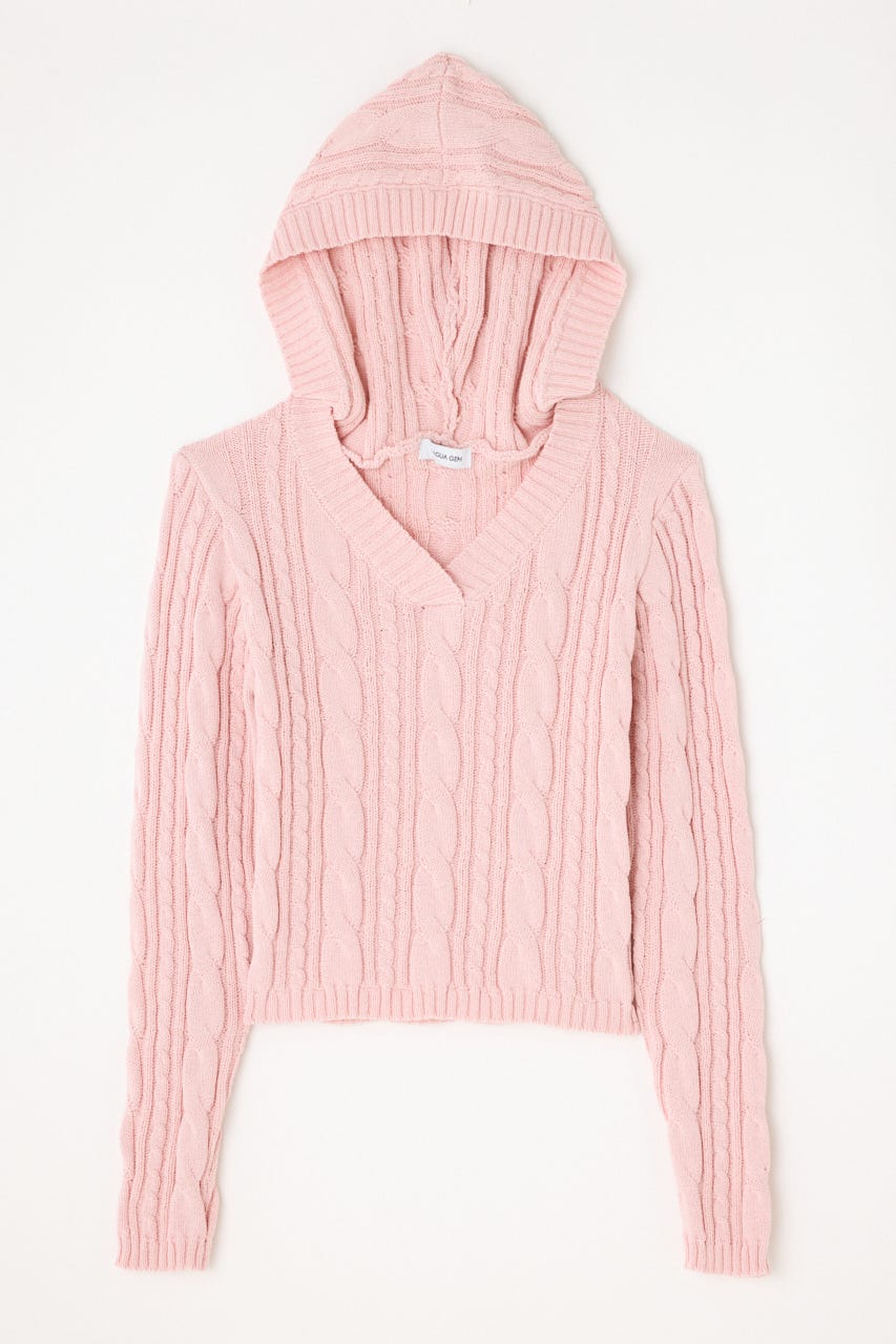 CABLE HOODIE ニット L/PNK FREE