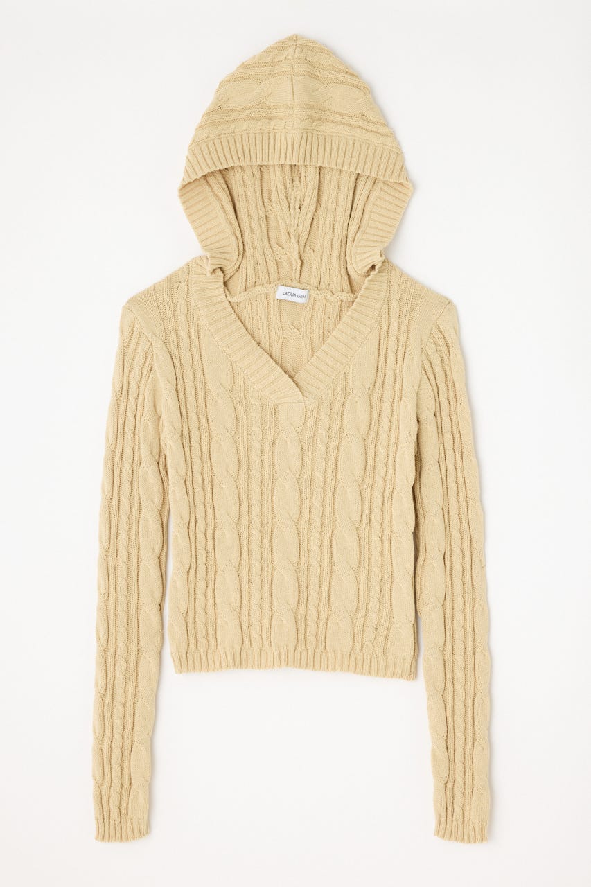 CABLE HOODIE ニット L/YEL FREE