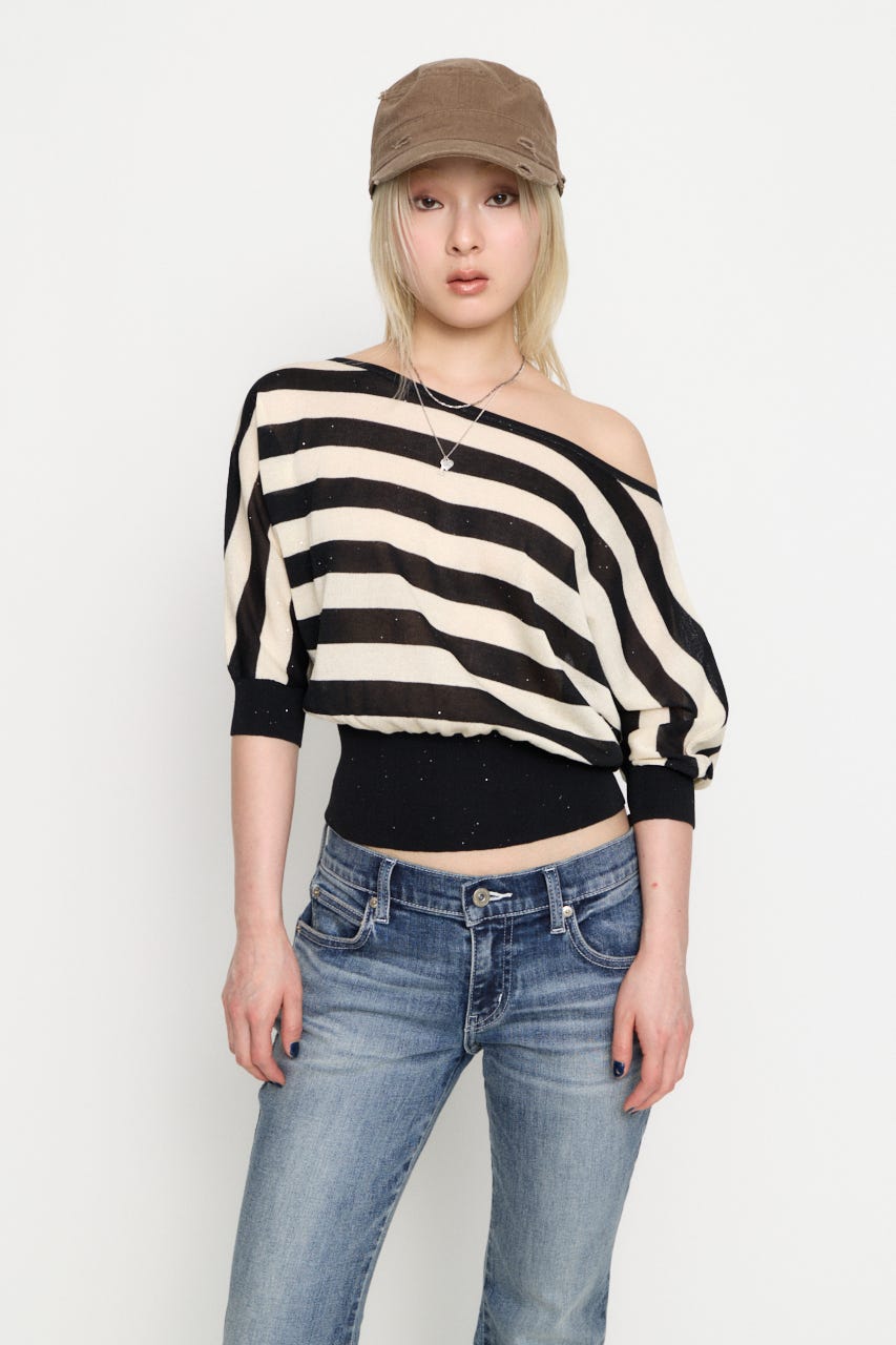 DOLMAN SLEEVE SEQUINS ニット BLK FREE