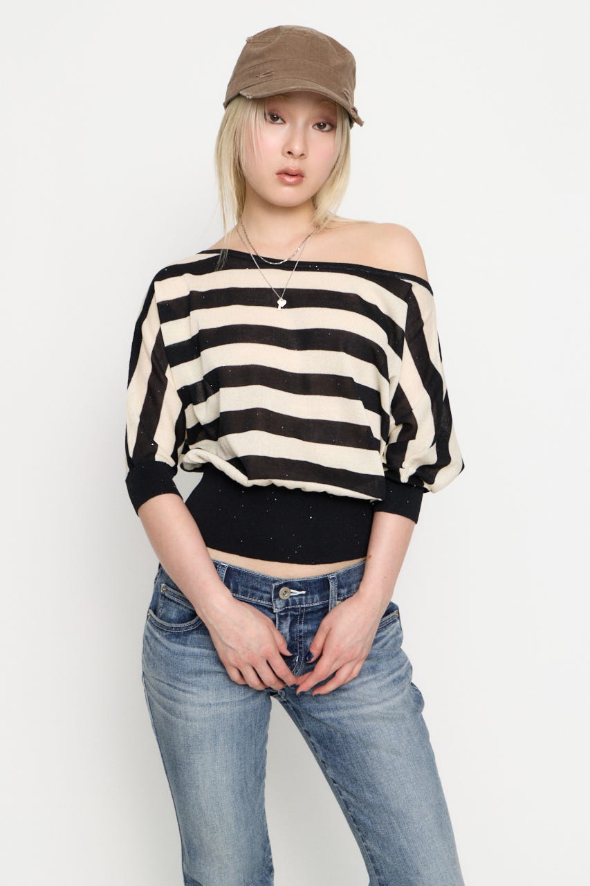 DOLMAN SLEEVE SEQUINS ニット BLK FREE