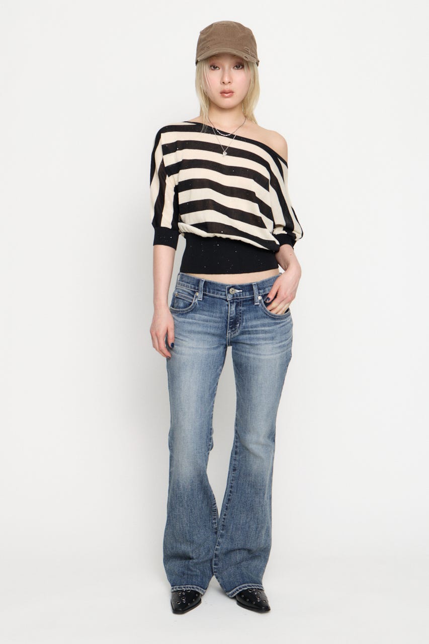 DOLMAN SLEEVE SEQUINS ニット BLK FREE