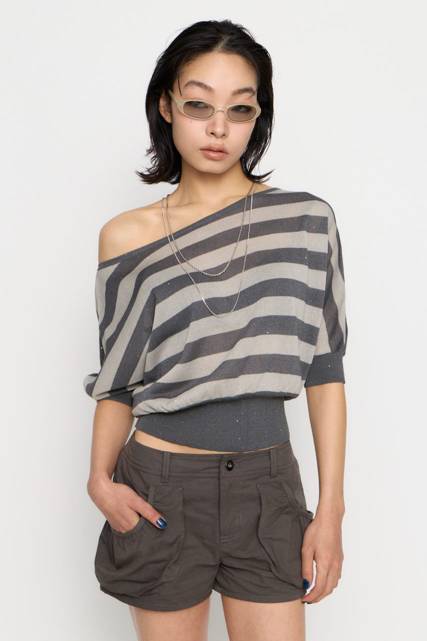 DOLMAN SLEEVE SEQUINS ニット GRY FREE