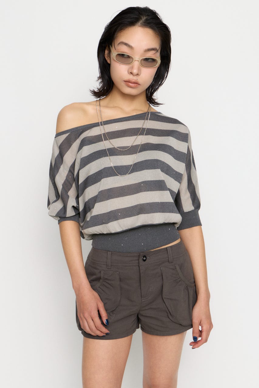 DOLMAN SLEEVE SEQUINS ニット GRY FREE