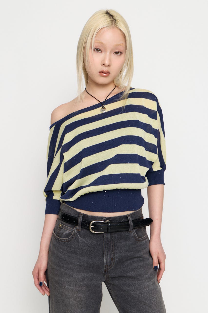 DOLMAN SLEEVE SEQUINS ニット NVY FREE
