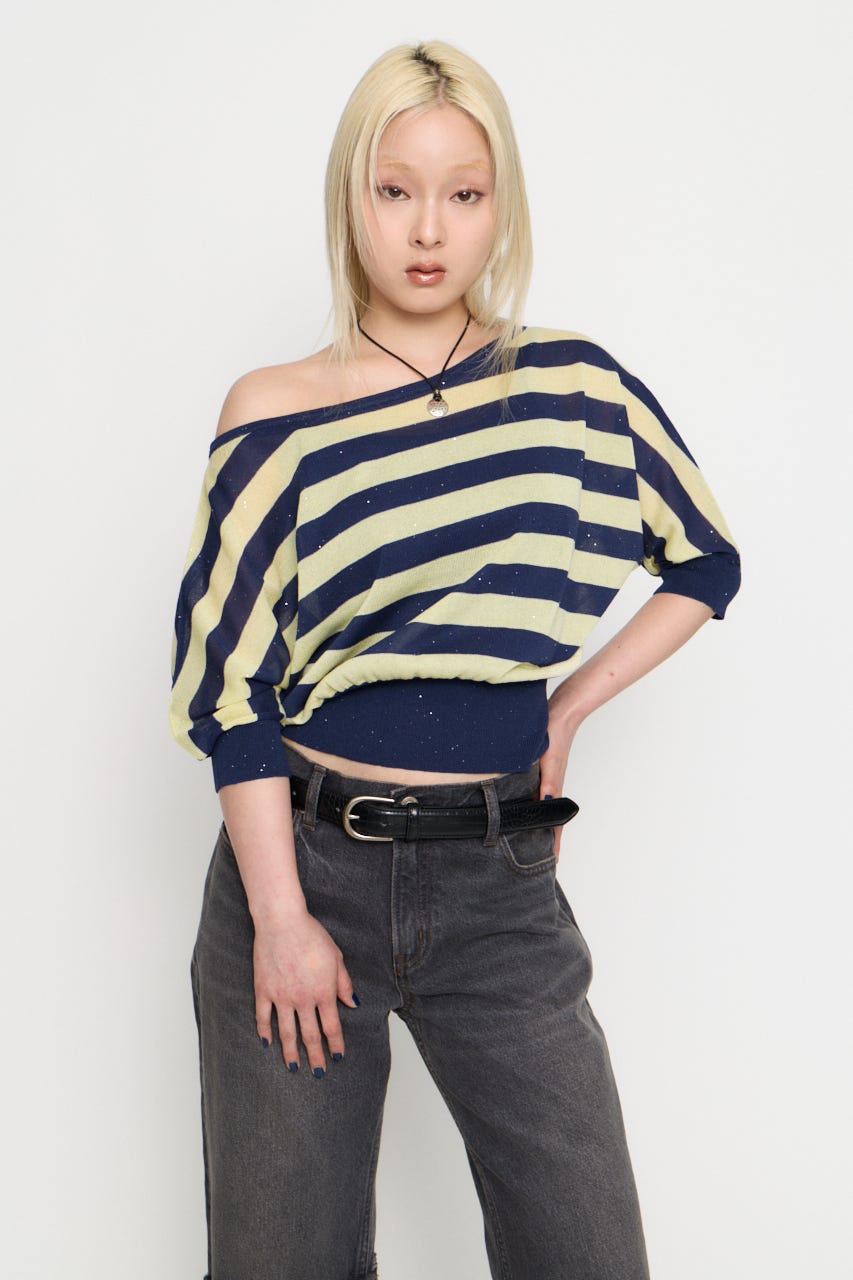 DOLMAN SLEEVE SEQUINS ニット NVY FREE