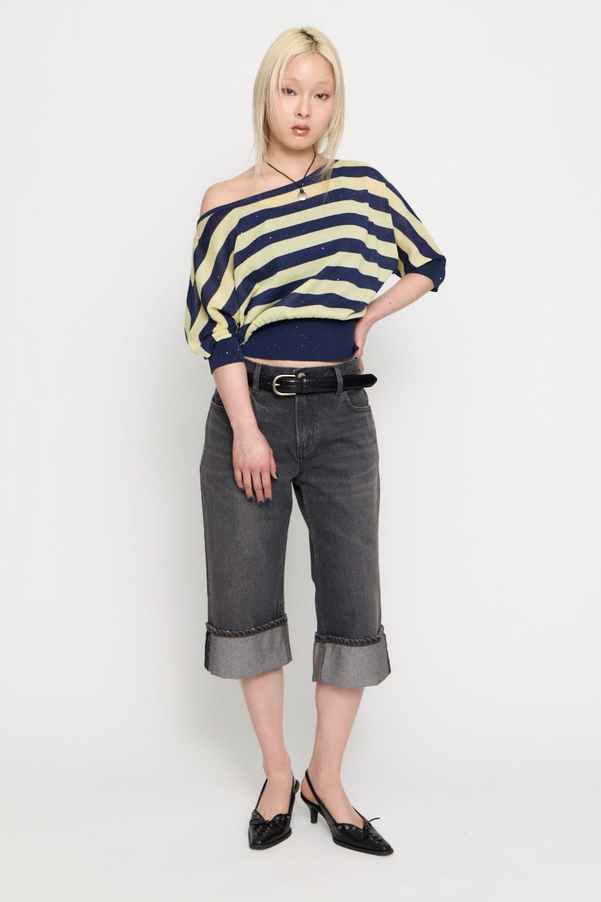 DOLMAN SLEEVE SEQUINS ニット NVY FREE