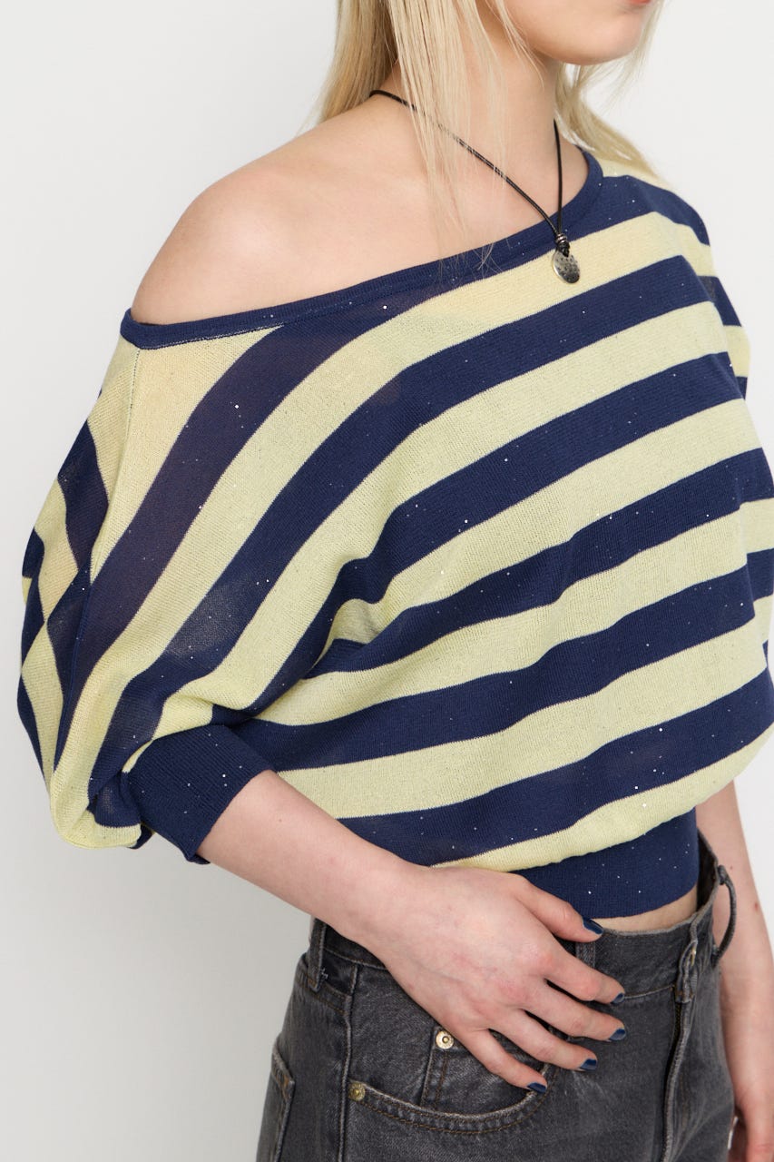 DOLMAN SLEEVE SEQUINS ニット NVY FREE