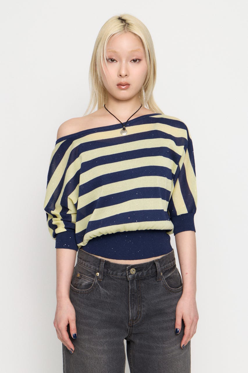 DOLMAN SLEEVE SEQUINS ニット NVY FREE