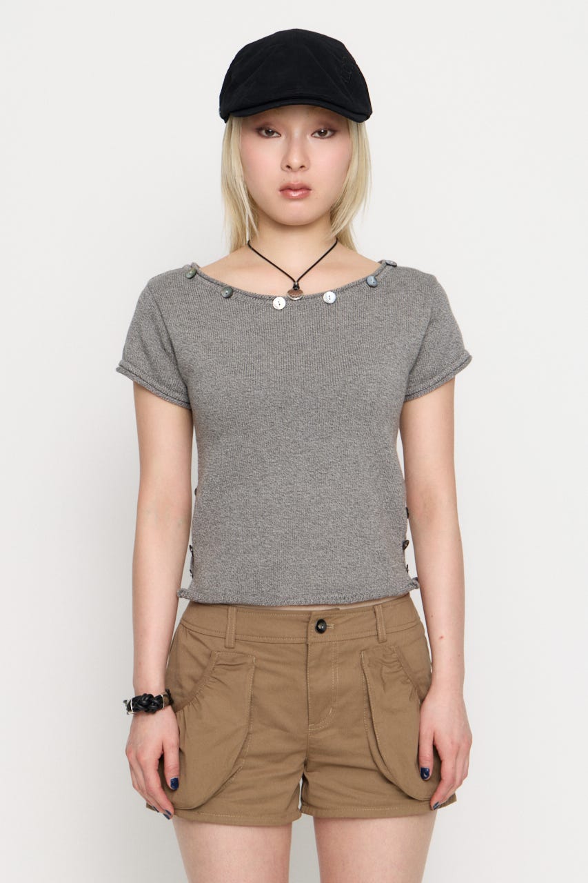 SIDE BUTTON ニット GRY FREE