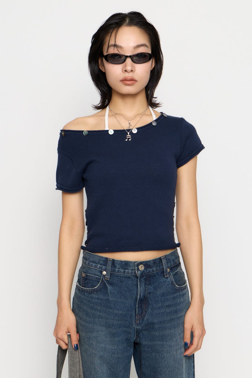 SIDE BUTTON ニット NVY FREE