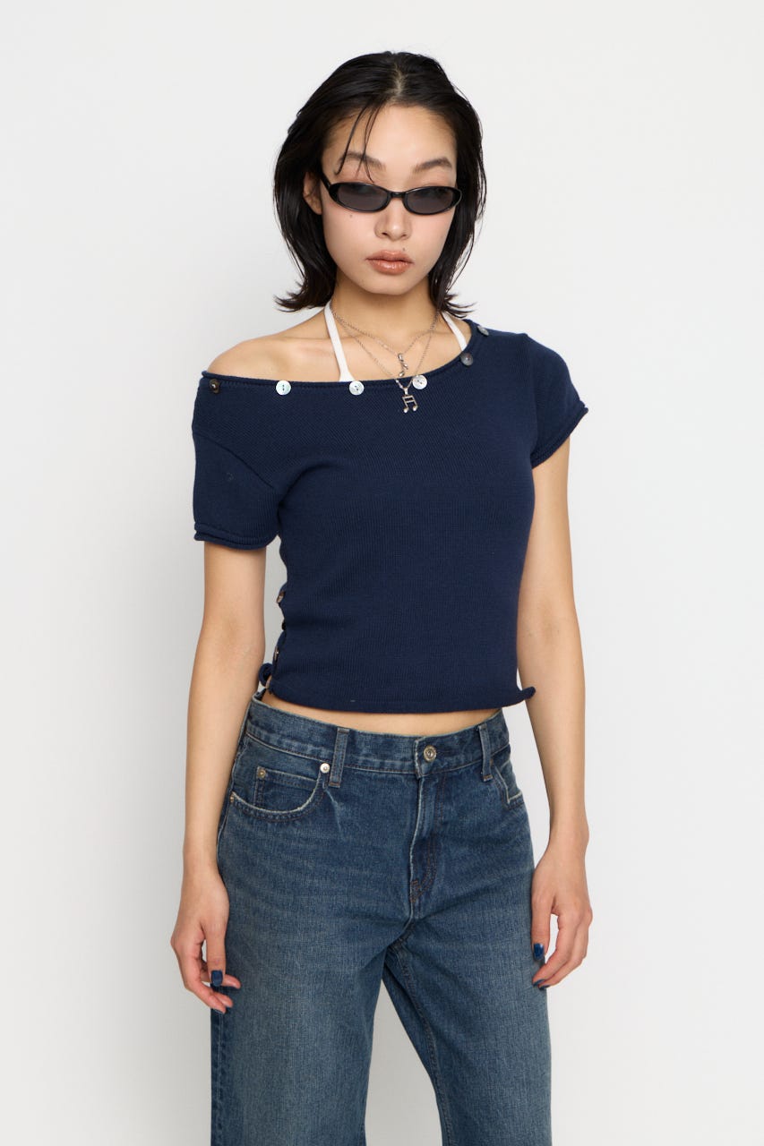 SIDE BUTTON ニット NVY FREE