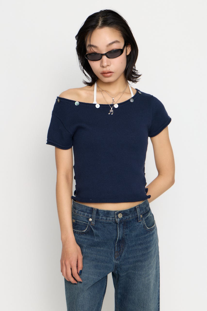SIDE BUTTON ニット NVY FREE
