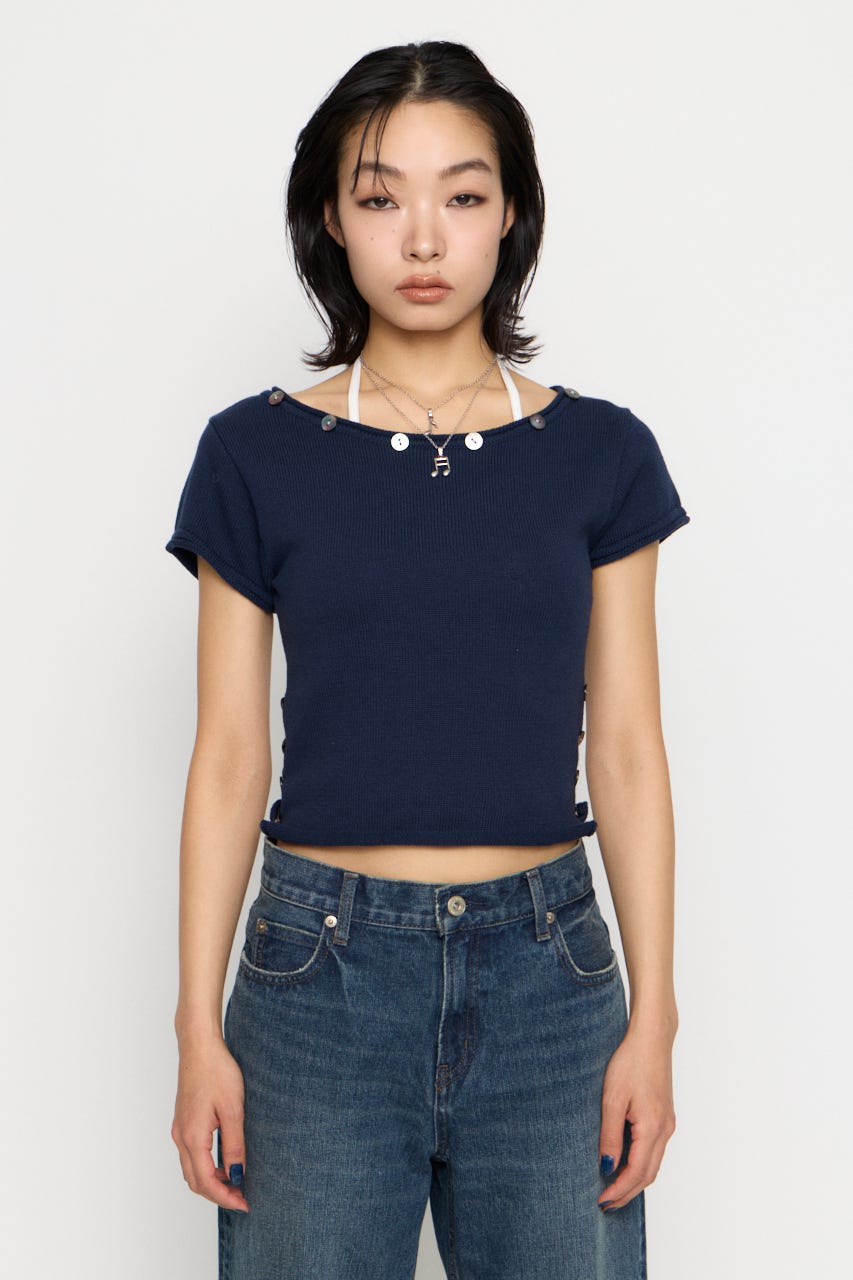SIDE BUTTON ニット NVY FREE