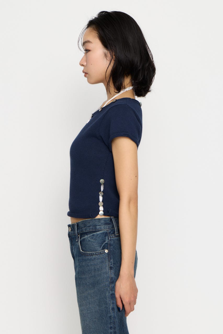 SIDE BUTTON ニット NVY FREE