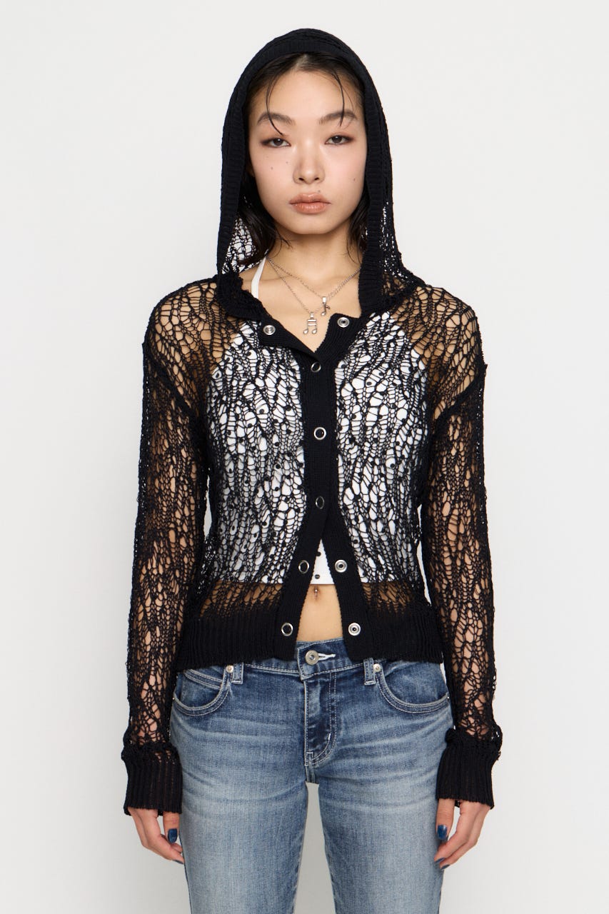 MESH FABRIC HOODIE カーディガン BLK FREE
